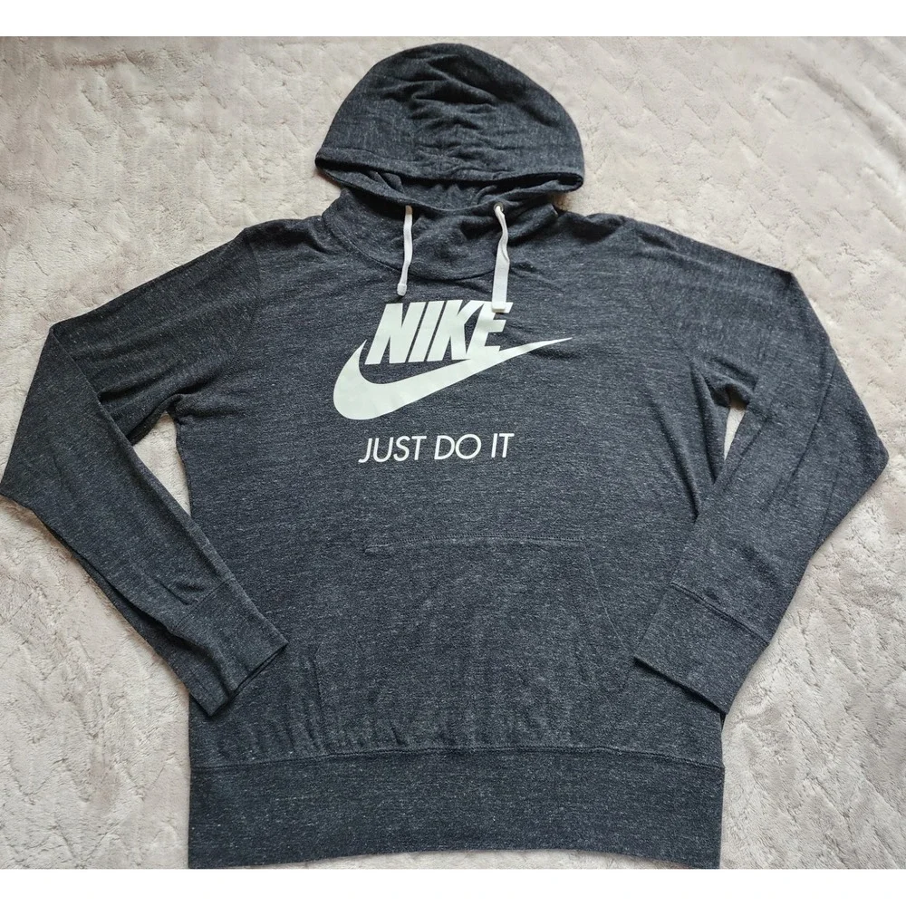 Nike Lightweight Charcoal Grey Logo Hoodie Womens XL Pullover Just Do It